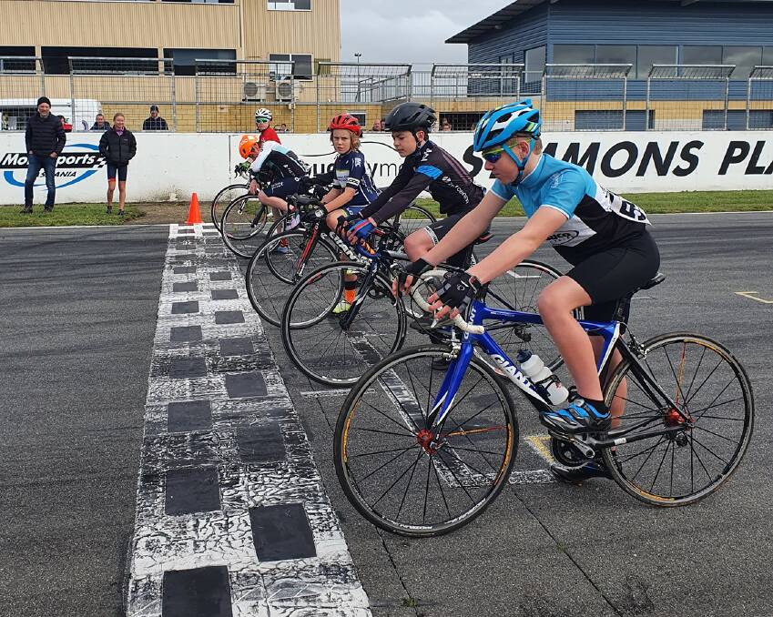 Pole position: Cyclists at the Tasmanian All-School Road Championships at Symmons Plains. Picture: Facebook