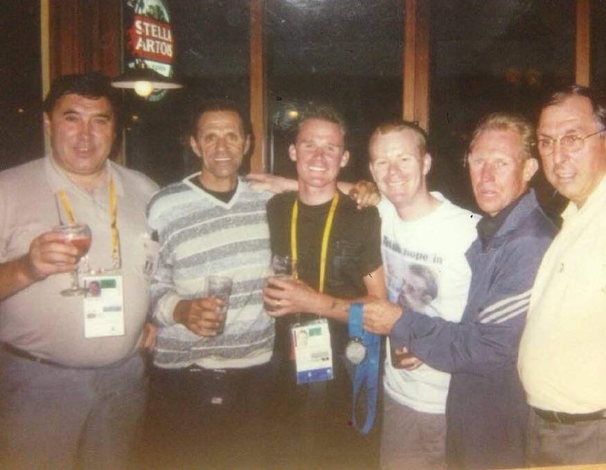 Silver lining: Eddy Merckx, Danny Clark, Matthew Gilmore, Paul Dobson, Etienne DeWilde and Patrick Sercu celebrate in Sydney in 2000.