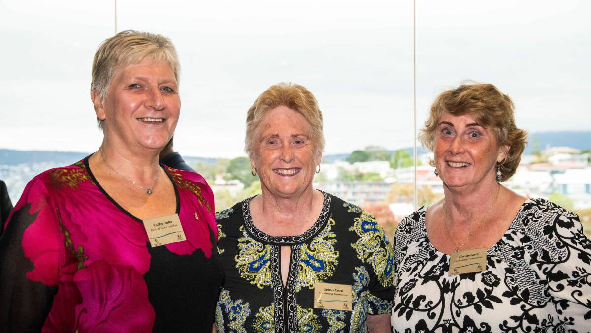 High achievement: Kathy Foster with Susan Cure and Glenise Gale at the 2018 Tasmanian Athlete of the Year Award night at Bellerive Oval. Picture: Alastair Bett