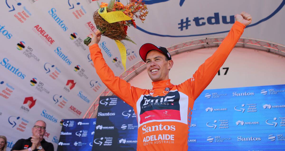 Under attack: Launceston cyclist Richie Porte celebrates winning his maiden Tour Down Under title in Adelaide. Picture: John Veage