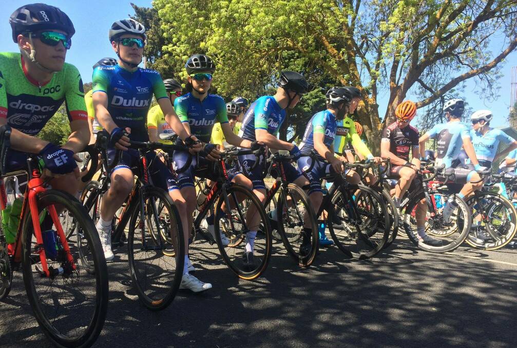 Shady characters: TIS Racing riders on the start line in the Tour of Gippsland. Picture: Facebook