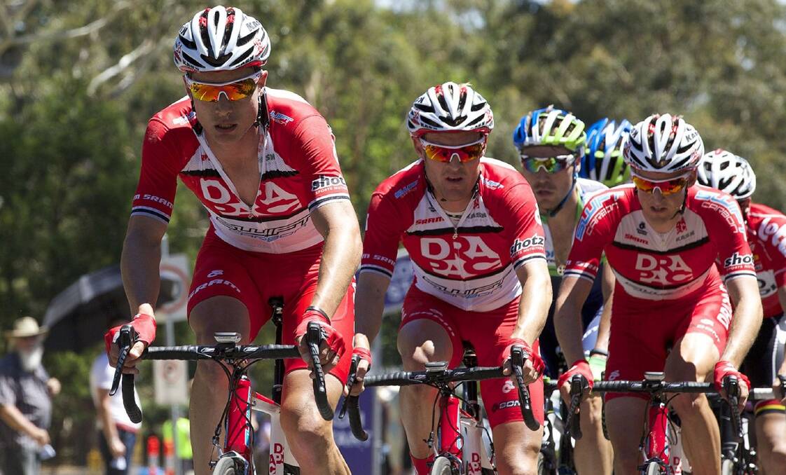 Pac men: Bernie Sulzberger (centre) riding with fellow Tasmanians and Drapac teammates Will Clarke and brother Wes Sulzberger.