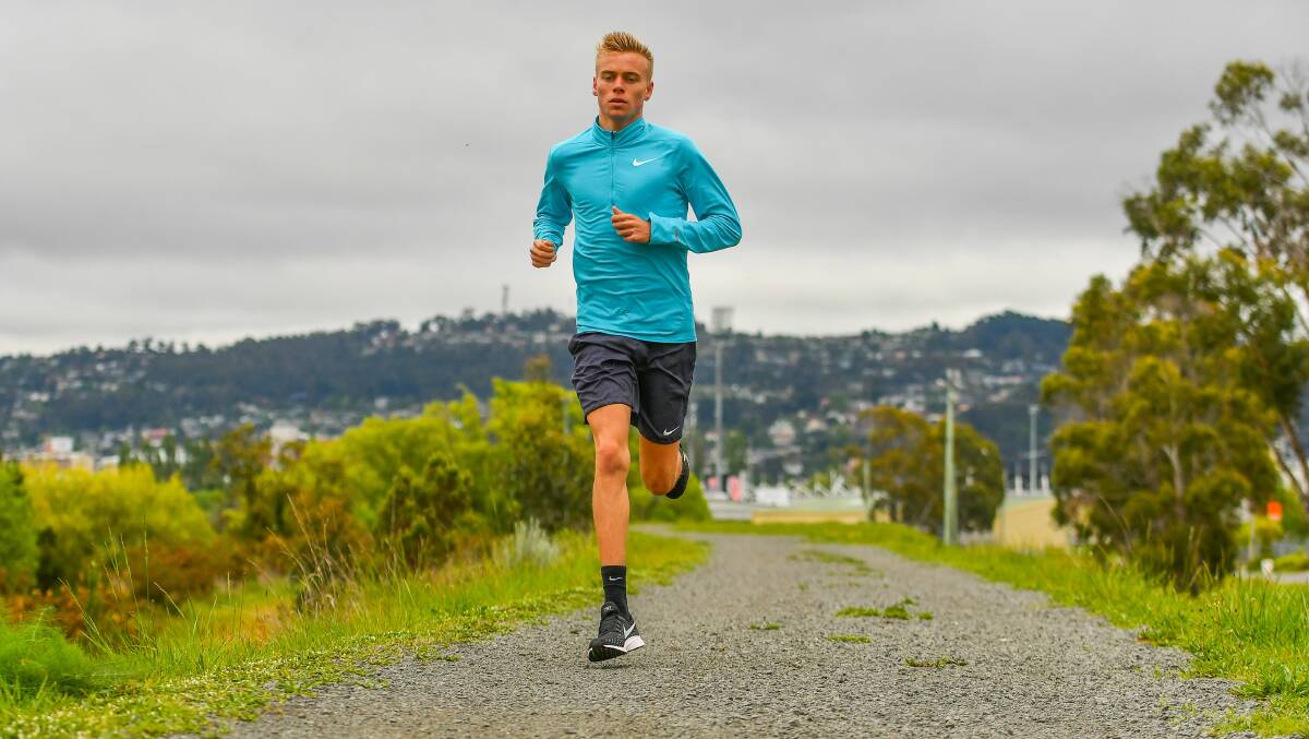 Still on track: Australian middle distance runner Stewart McSweyn training in Launceston. Picture: Scott Gelston