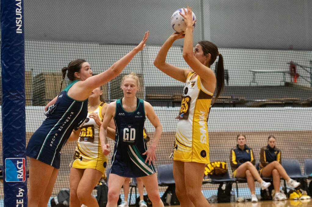 Ash Mawer in action in her 150th game for the Hawks.