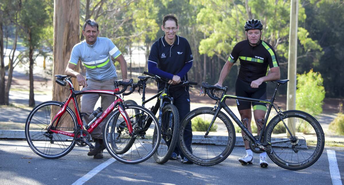 Ride along: Tasmanian cyclists Micheal Wilson, John Gregory and Tim O’Shannessey have been promoting participation in the Australian Masters Games.