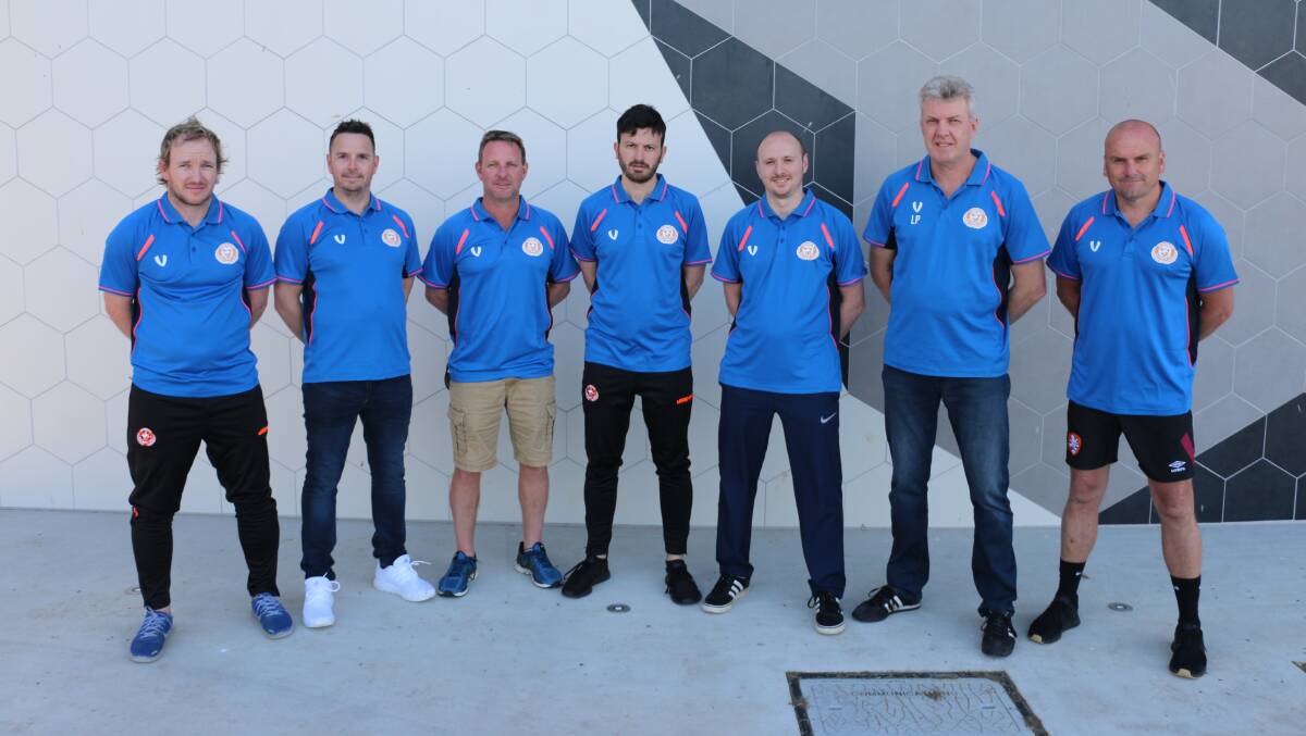 On target: Riverside Olympic's coaching team of Alan Eadie, Andy Hall, Zach Taylor, Alex Gaetani, Frank Compton, Lynden Prince and Chris Rademacher. Picture: Ben Wilson