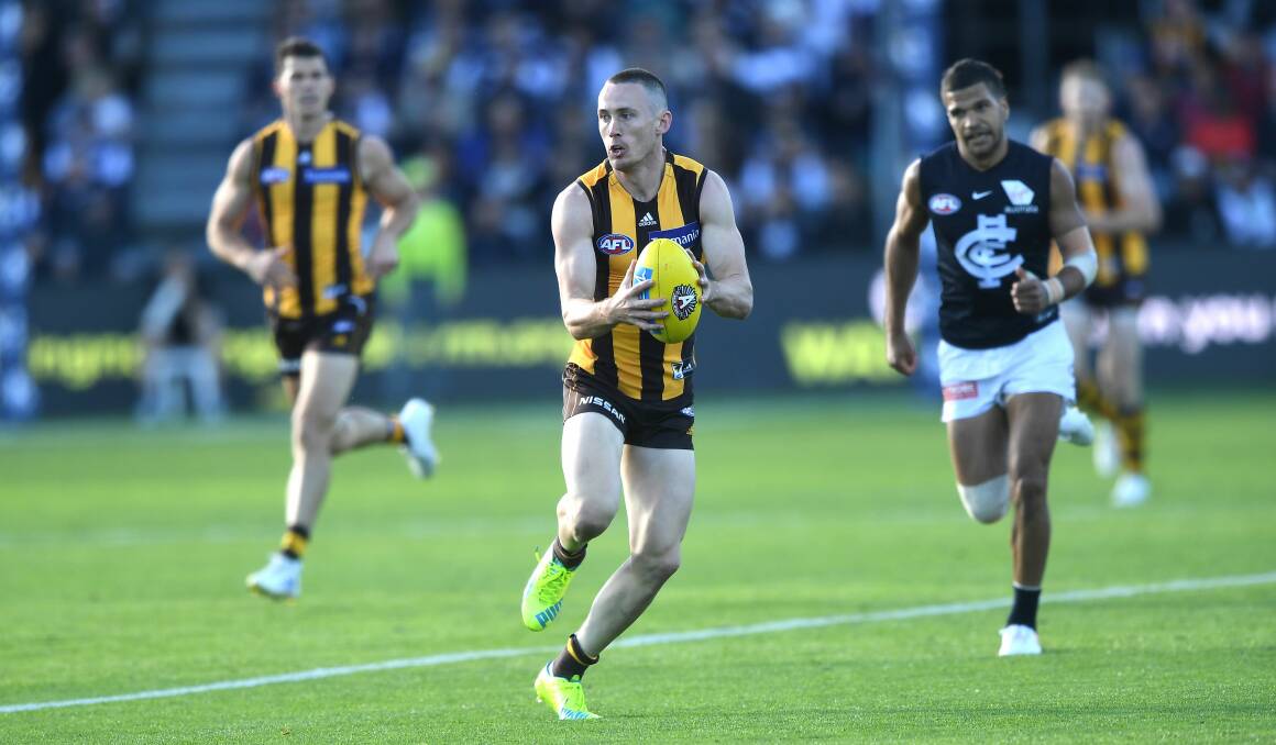 Forward thinking: Hawthorn's Tom Scully leads an attack against Carlton at UTAS Stadium in Launceston last month. Picture: AAP