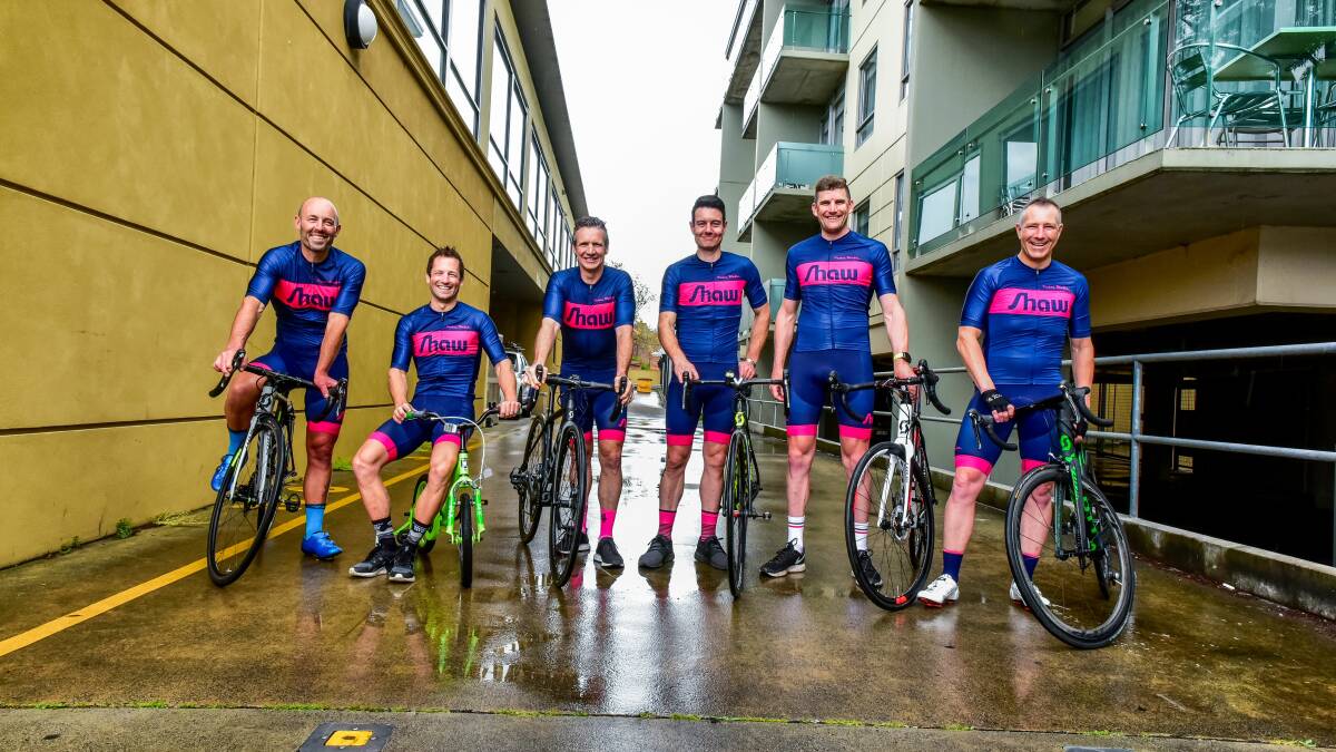 On their marks: Shaw Contracting cycling team members Paul McKenzie, Mark Padgett, Steve Brown, Joel Cooper, Adrian Adams and Winton Mahar. Picture: Neil Richardson