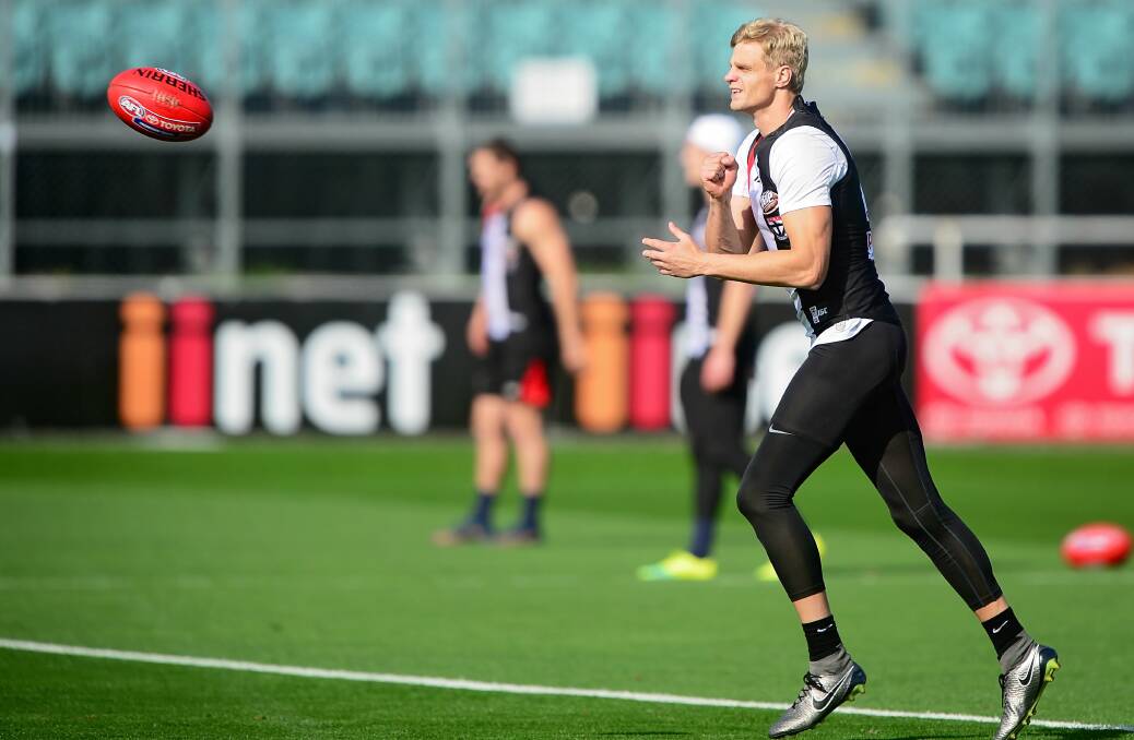 Silver lining: Nick Riewoldt training with St Kilda in Launceston in 2016. Picture: Phillip Biggs