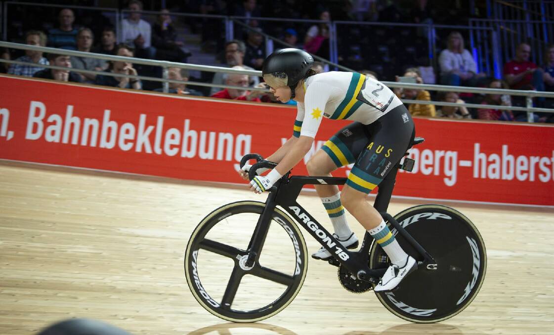 On track: Georgia Baker in action at last year's UCI Track World Championships. Picture: Casey B. Gibson