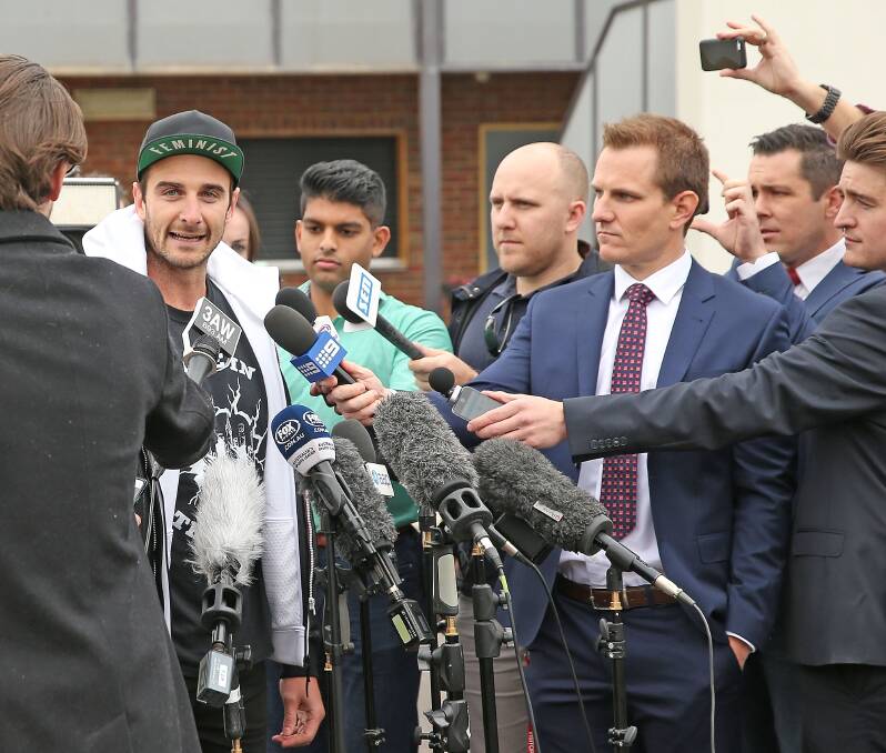 Q and A: Jobe Watson speaks to the media about his AFL playing future during a press conference in Melbourne last week. Picture: Getty Images