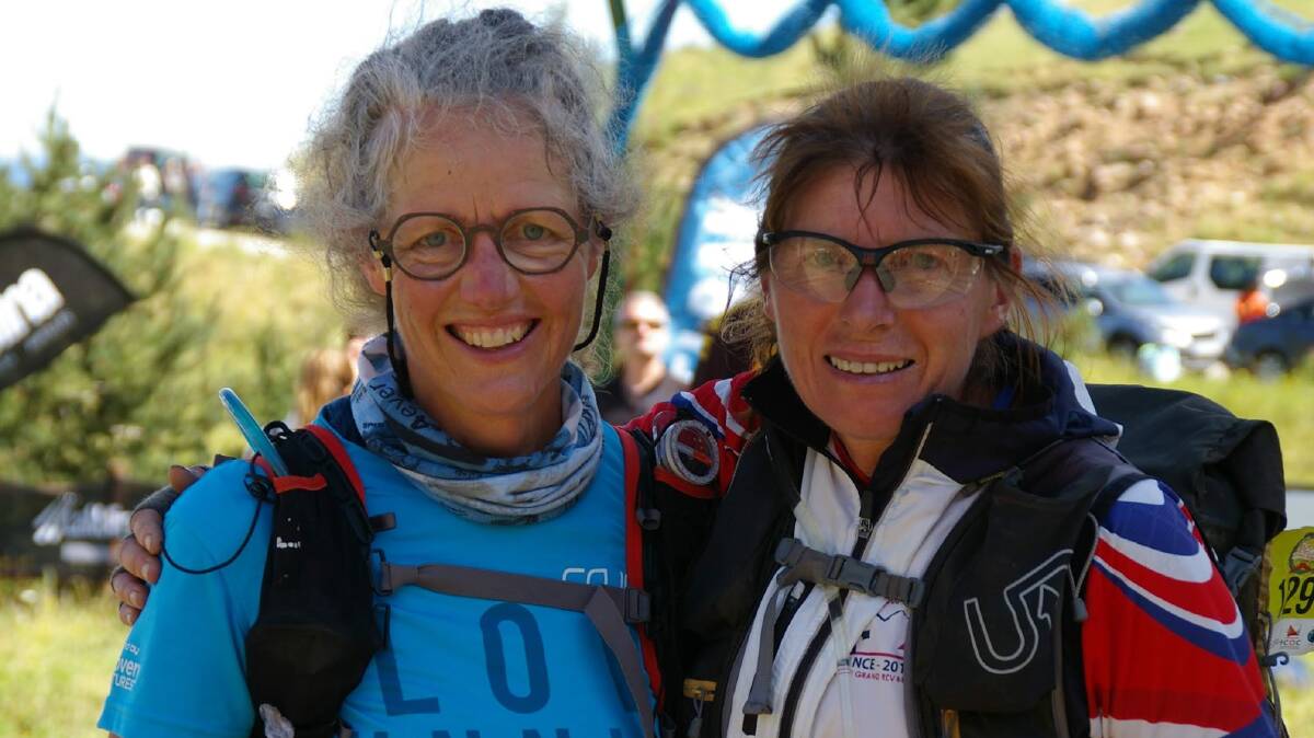 Teamwork: Karen Pedley and Christine Brown are all smiles at the finish.
