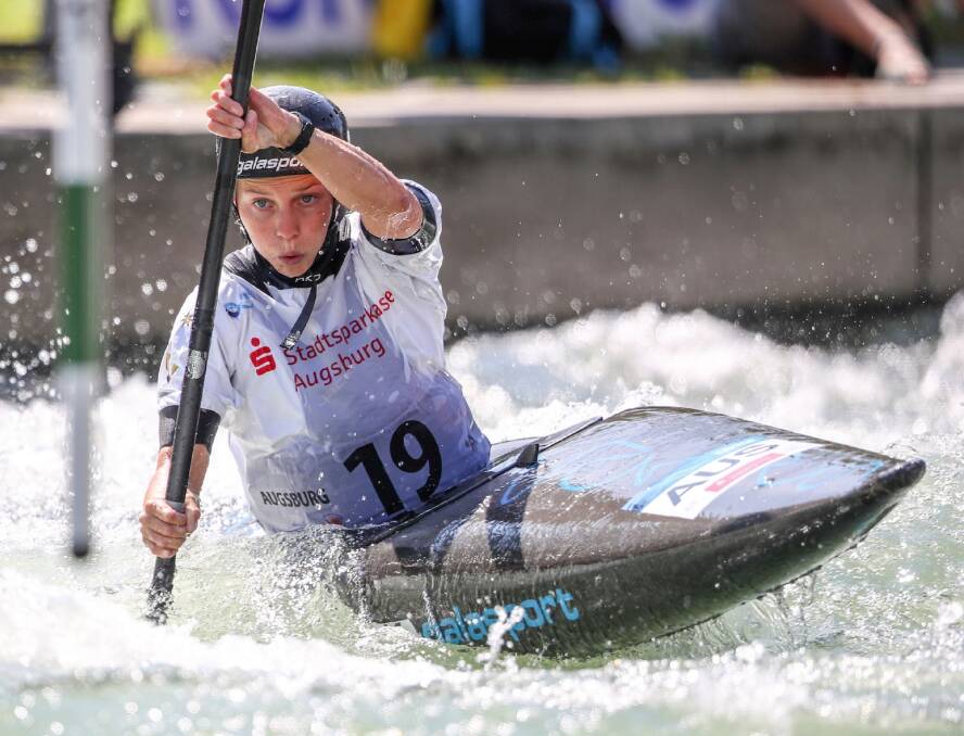 Sticking her oar in: Hobart paddler Kate Eckhardt at the ICF canoe slalom under-23 world championships in Italy. Picture: Paddle Australia