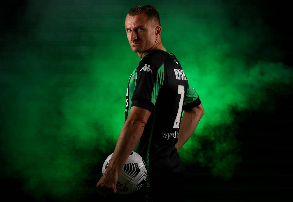 Green and mean: Besart Berisha will lead the line for Western United in two A-League fixtures at UTAS Stadium this week. Picture: WUFC