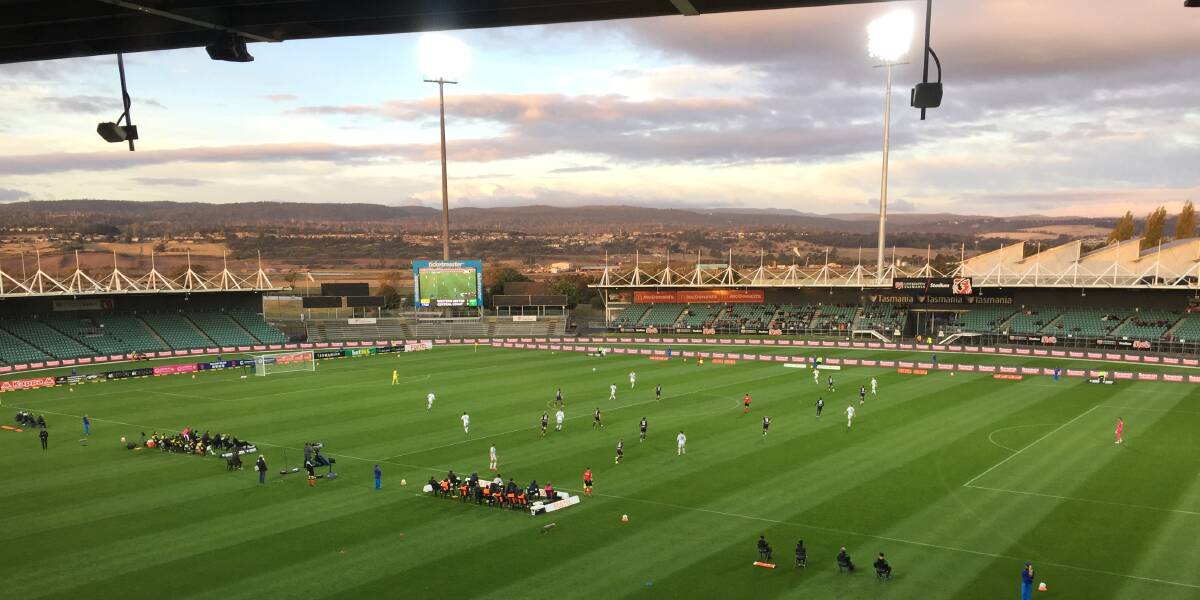 Turning a corner: UTAS Stadium staged its third A-League match when Western United hosted Central Coast Mariners.