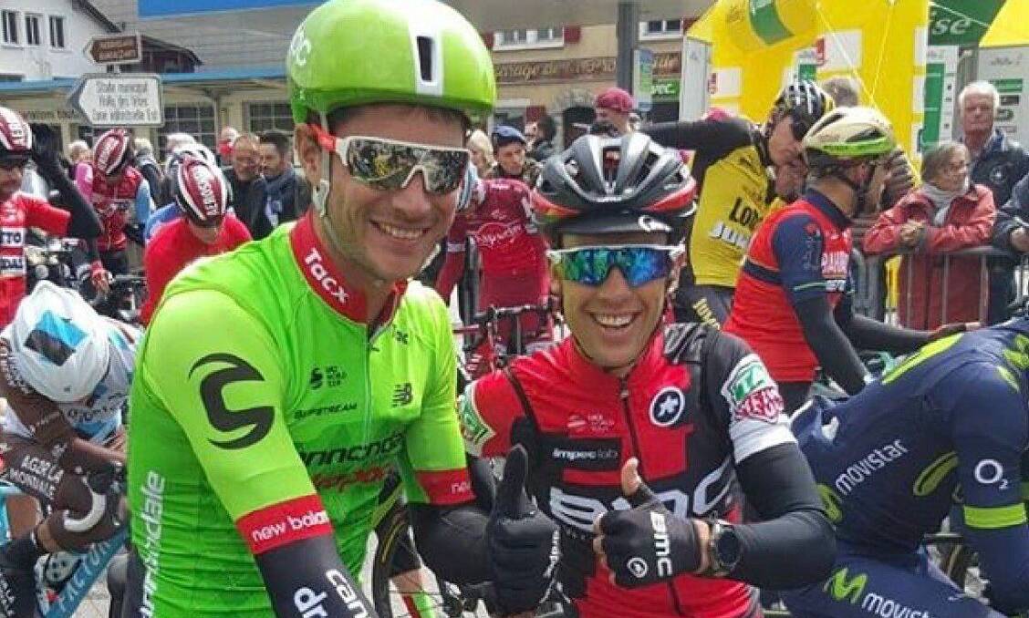 Tasmanian riders Will Clarke and Richie Porte at the Tour de Romandie in Switzerland, which Porte won. Picture: Twitter