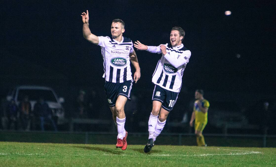 Earning their stripes: Rob Gerrard and Jarrod Linger will be seeking goals when Launceston City play Olympia. Picture: Jamie Richardson