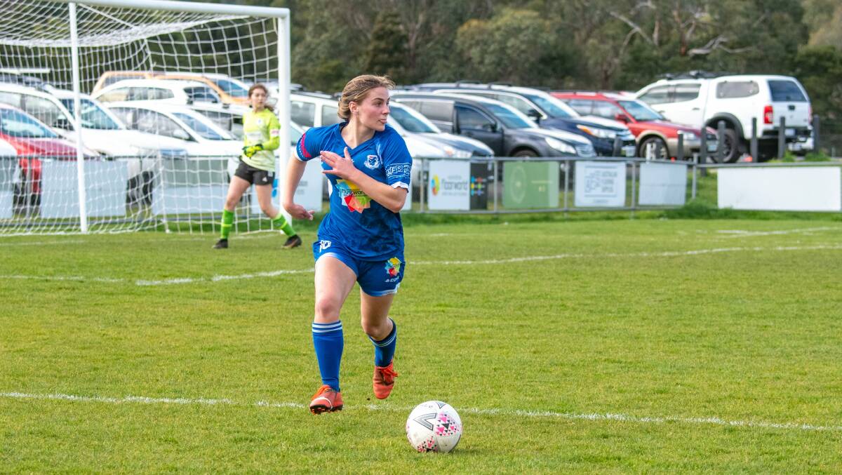 Looking ahead: Jessica McCallumsmith, in action against Kingborough, is taking a break from soccer. Picture: Paul Scambler