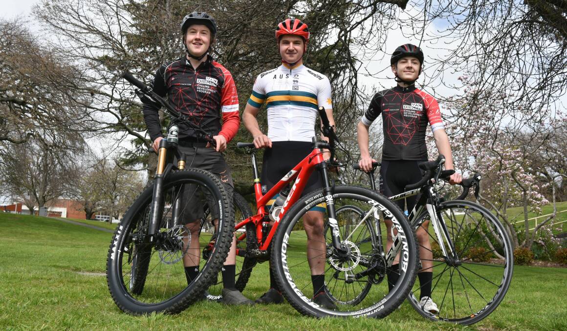 Van drivers: Riley Cowling, Alex Lack and Hamish Mckenzie ready for a season with Van Diemen Cycling Team. Picture: Neil Richardson