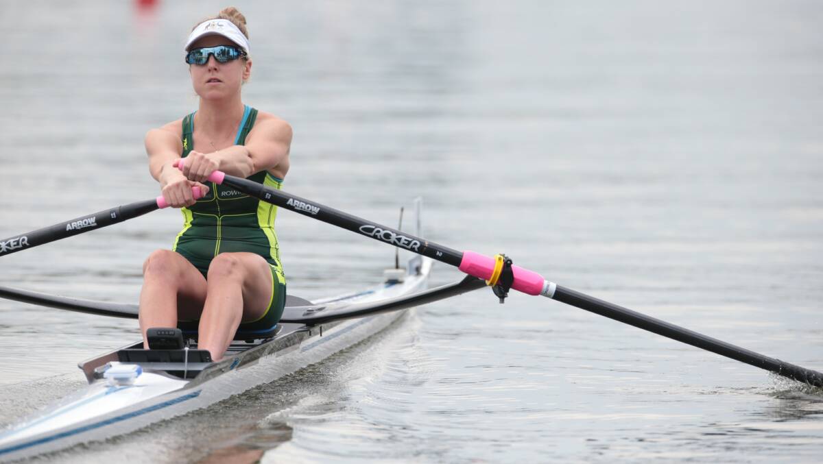 Single minded: Tasmanian Georgia Nesbitt in action on the world cup circuit. Picture: Rowing Australia