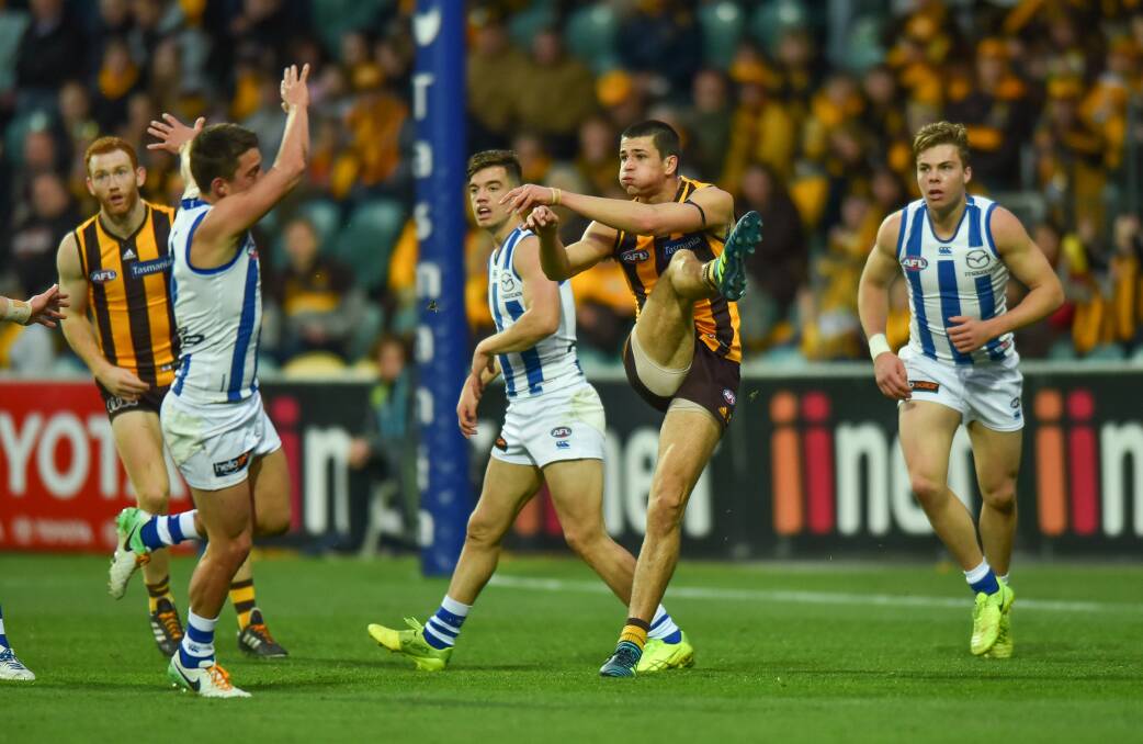 Home comforts: Hawthorn and North Melbourne make themselves at home in Launceston during the 2017 season. Picture: Scott Gelston