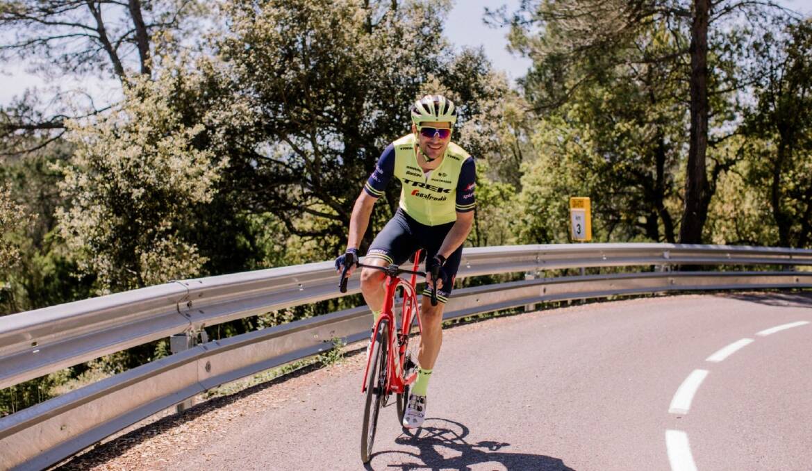 On the road again: Clearly delighted Tasmanian cyclist Will Clarke hits the roads in the sunshine around Girona. Pictures: Trek-Segafredo