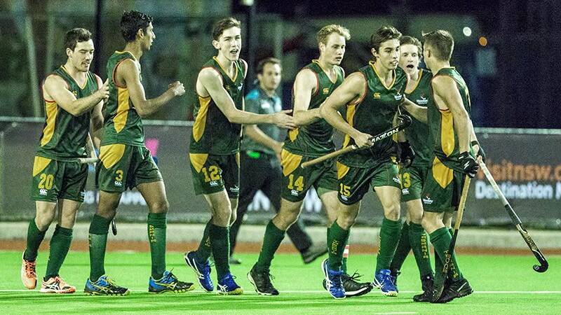 Net profit: Jack Welch is congratulated by players after scoring against South Australia in the 2016 AHL. Picture: Click in Focus	