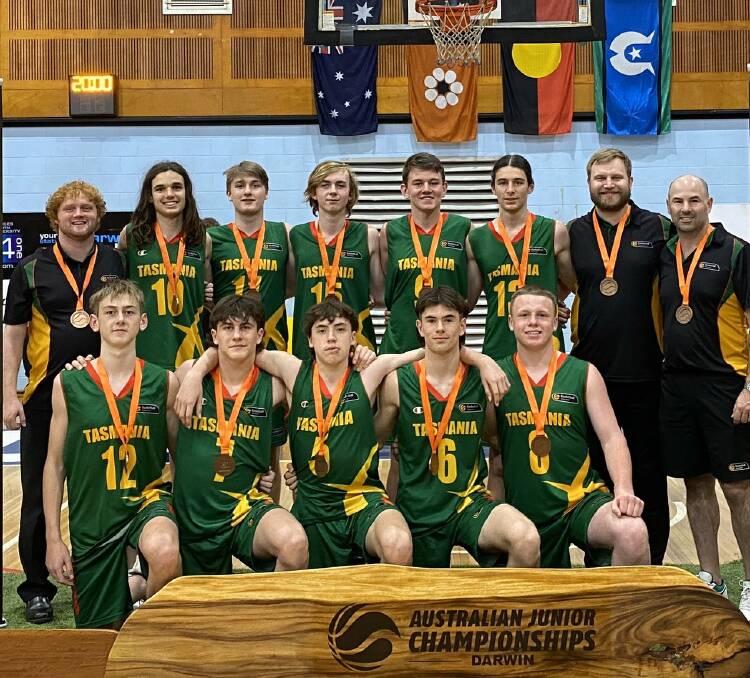 Bronzed Aussies: The Tassie team celebrate victory in their final match at the under-16 champs in Darwin. Picture: Twitter