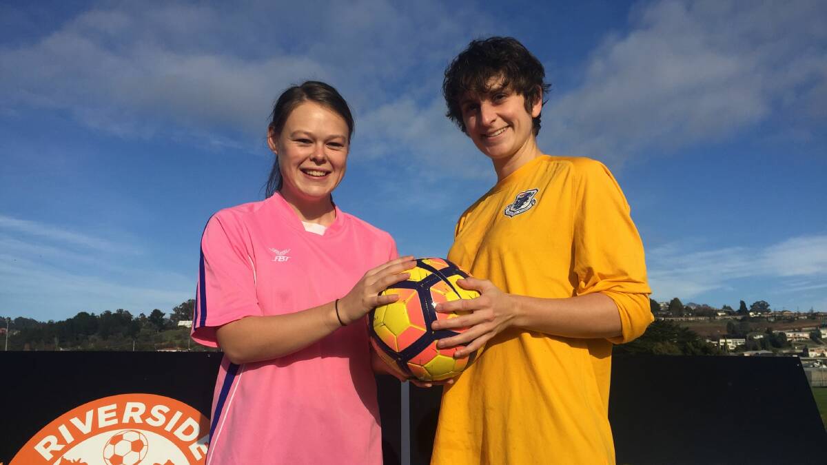 On the ball: Riverside and Launceston United captains Nichola James and Katie Hill. Picture: Rob Shaw