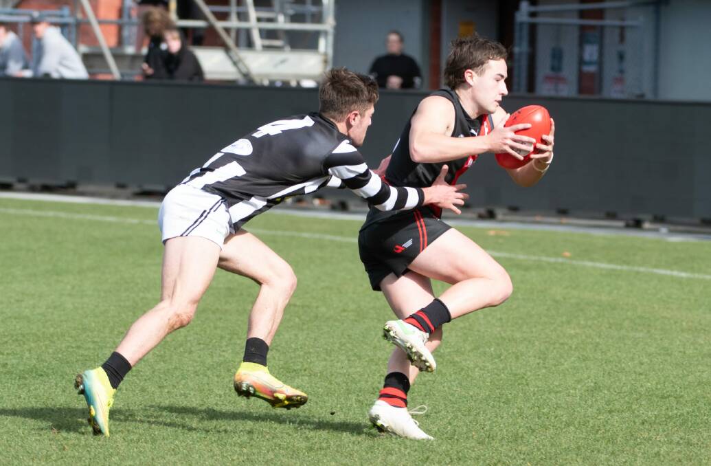 Young gun: North Launceston's Oliver Sanders in action in the Tasmanian State League match against Glenorchy at UTAS Stadium on Saturday. Picture: Paul Scambler 