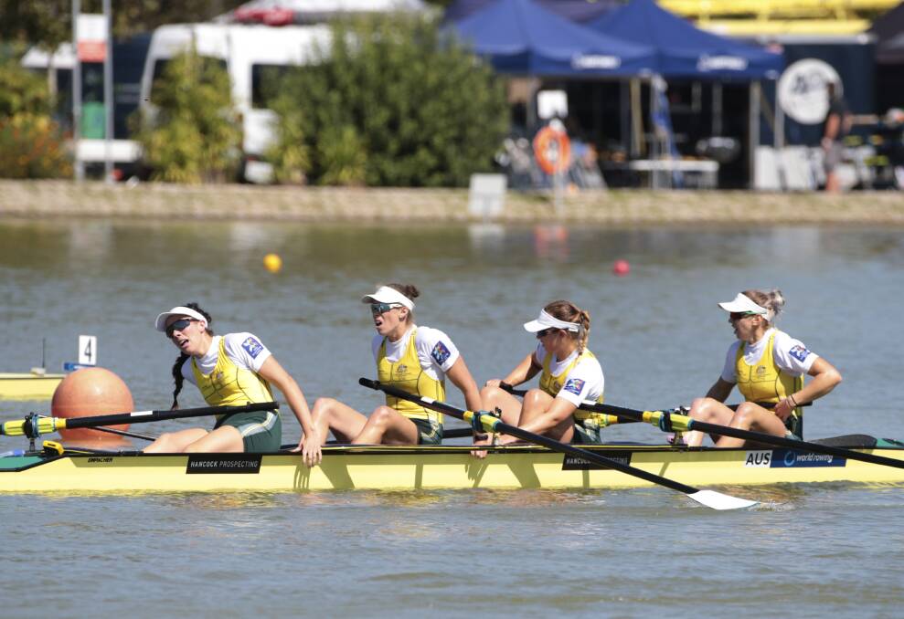 Silver lining: Australia's women's four crew of Molly Goodman, Sarah Hawe, Katrina Werry and Lucy Stephan in Bulgaria. Picture: Rowing Australia