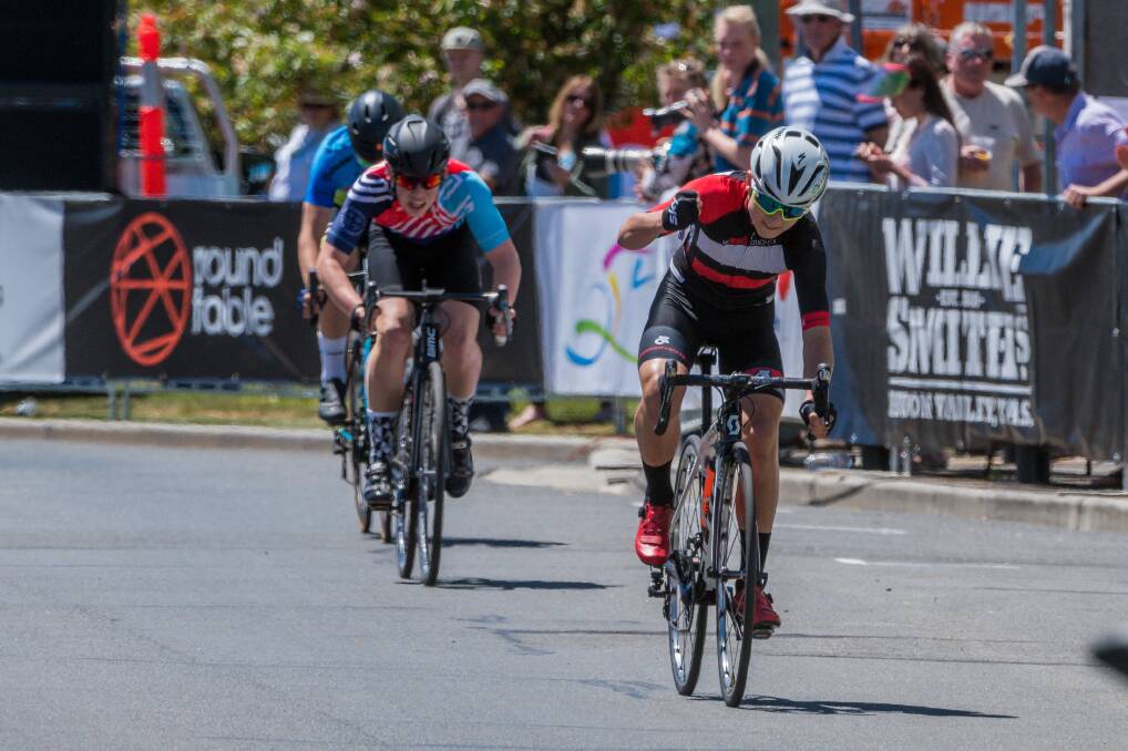 End of the road: Hamish McKenzie, pictured winning at the 2018 Launceston Cycling Festival, will be focused on the track this week.