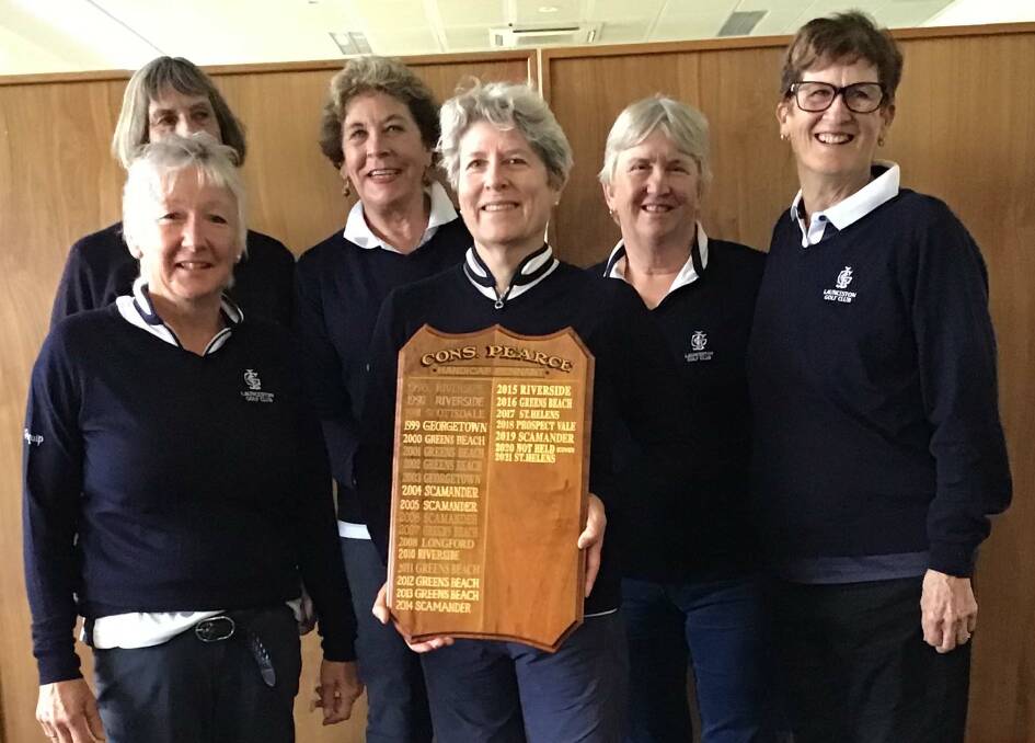 Launceston women's Northern division 3 pennant and Cons Pearce winners. From left, Wendy Wardlaw, Jude Pedley, Diana Hughes, Rebecca Gottschalk, Di Cook and Catherine Elliot.