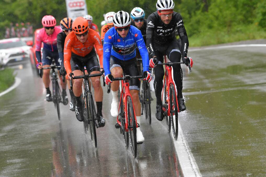 Dark horse: Tasmanian Will Clarke (right) in the breakaway group at the Giro d'Italia. Picture: Twitter.