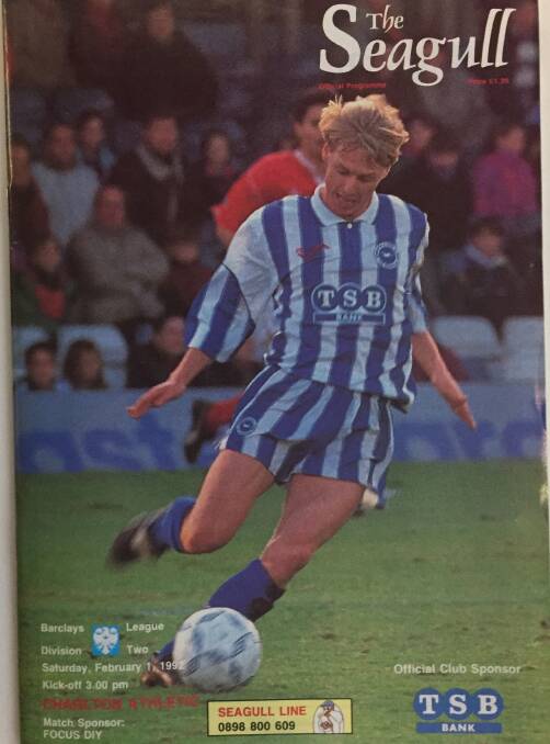 Star in stripes: Tasmanian David Clarkson fronting the Brighton and Hove Albion programme in 1992.