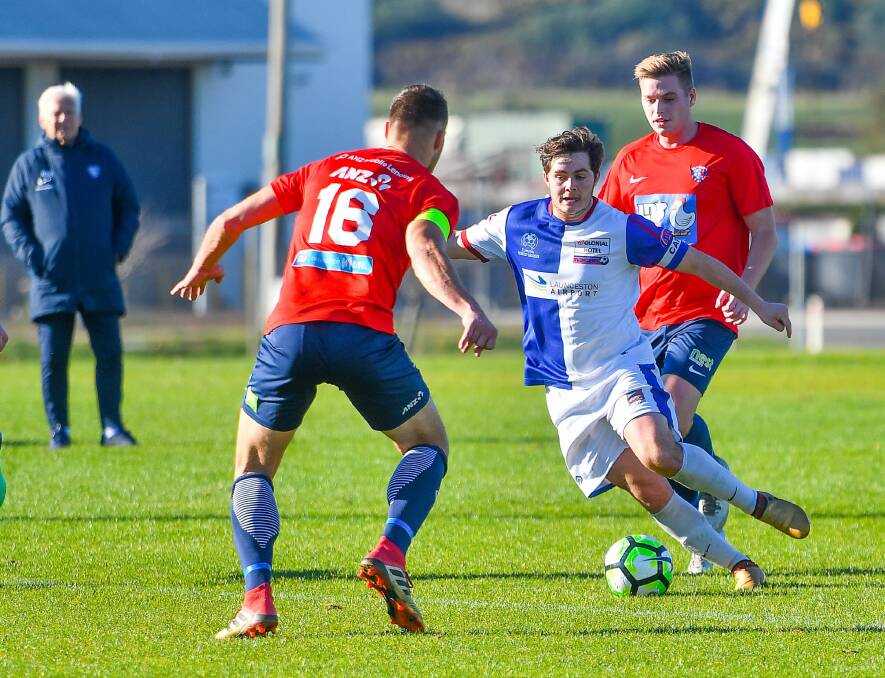 Dream weaver: Nick Lanau-Atkinson in action when Northern Rangers hosted South Hobart last Sunday. Picture: Scott Gelston.