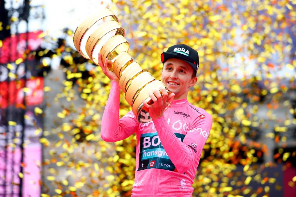Jai Hindley celebrates his Giro d'Italia victory. Picture: Twitter