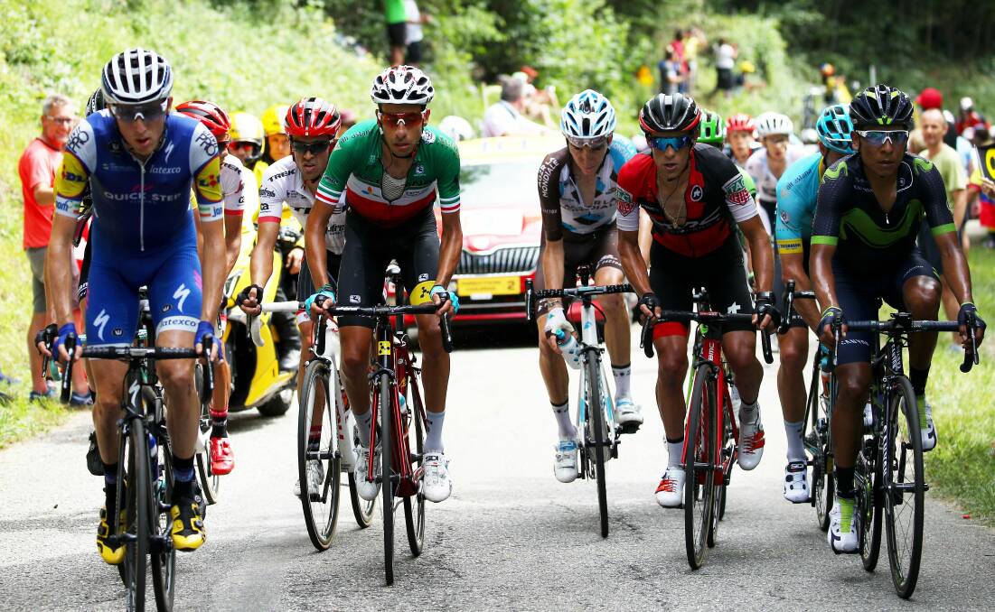 Stage fright: Richie Porte and fellow general classification contenders Daniel Martin, Alberto Contador, Fabio Aru, Romain Bardet and Nairo Quintana during Sunday's stage 9 of the Tour de France to Chambery. Picture: Getty Images