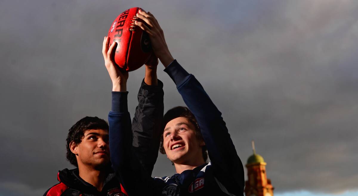Reaching high: Launceston young guns Tarryn Thomas and Chayce Jones have been on the AFL radar for several years.