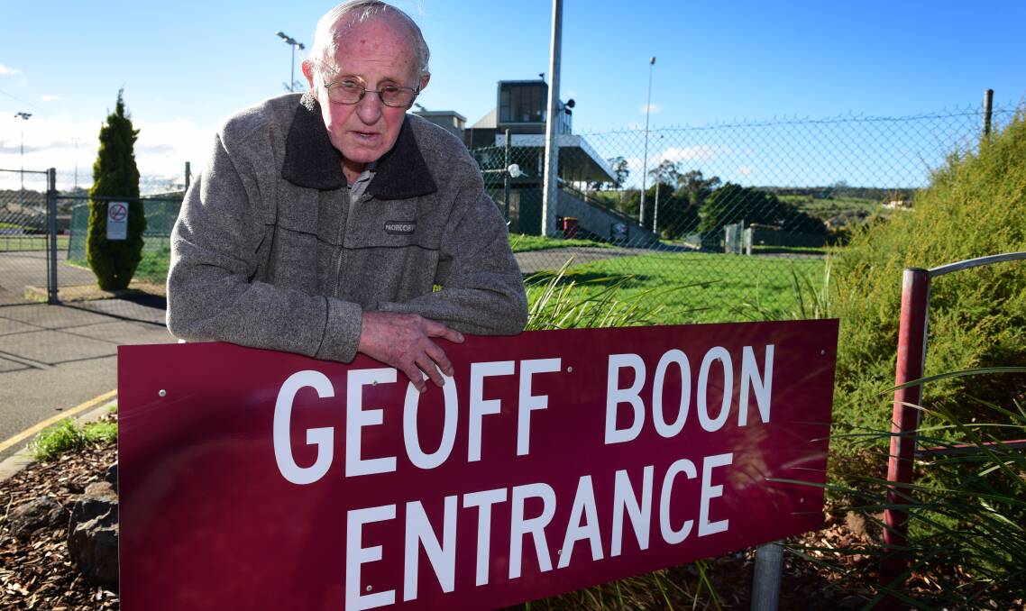 Gate man: Geoff Boon at the St Leonards Athletic Centre gates named after him in May 2016.