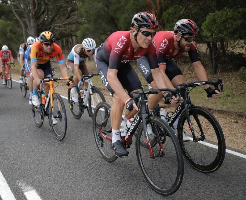 On the road again: Cameron Wurf returned to elite cycling in the Cadel Evans Great Ocean Road Race. Picture: Twitter