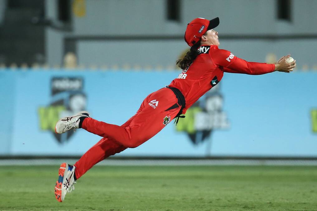 DIVING IN: Launceston's Courtney Webb dives full length to dismiss Ellyse Perry. Picture: Twitter