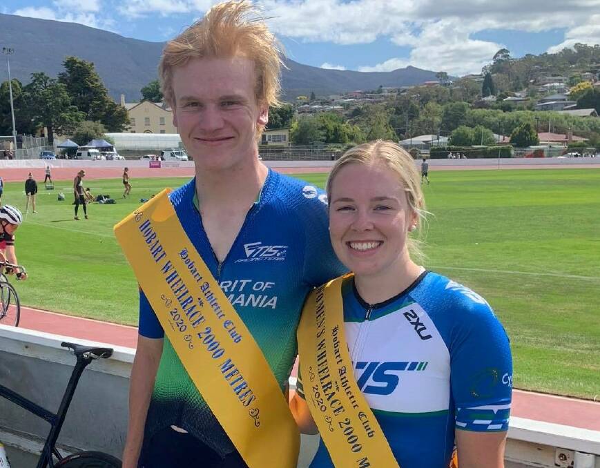 WHEEL DEAL: Josh Duffy and Lauren Perry after wins in this year's Hobart Wheelraces. Picture: Facebook