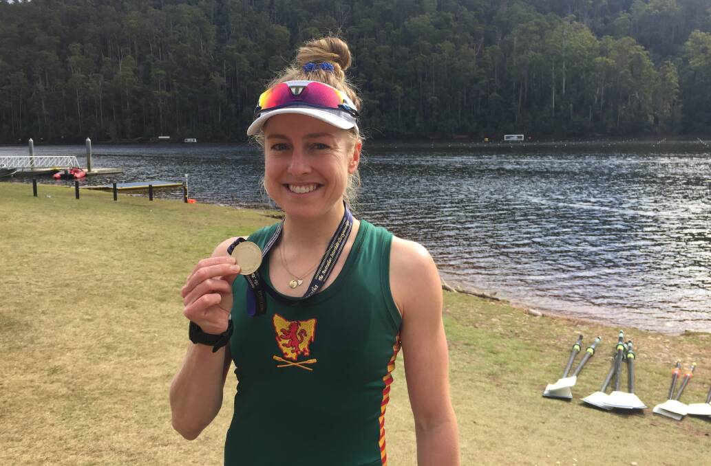 Georgia Nesbitt with her gold medal from the lightweight women's quad scull at last month's national rowing championships at Lake Barrington. Picture: Rob Shaw