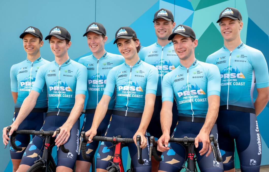 Zack Gilmore (third from left) at the Australian Cycling Academy team media launch in December 2018. Picture: Australian Cycling Academy