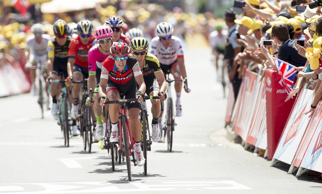 Front runner: Richie Porte in his BMC days leading the Tour de France peloton during the opening stage last year. Picture: PA