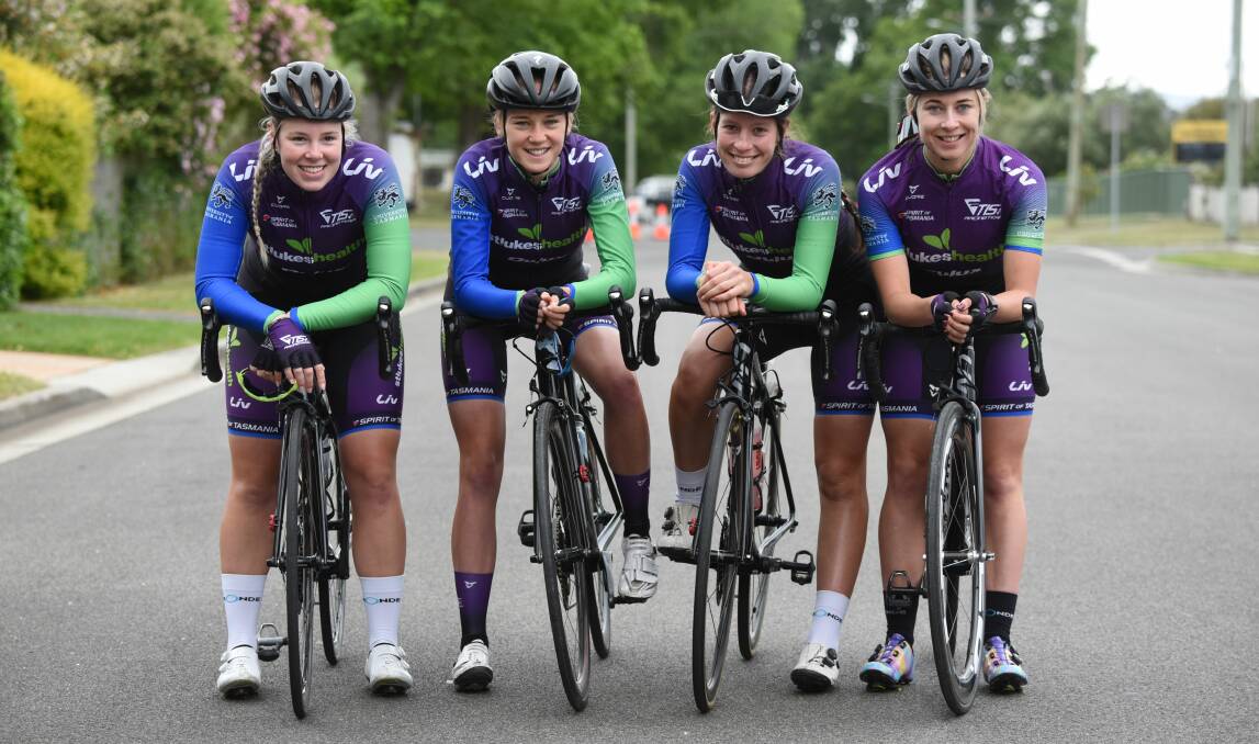 Team spirit: Lauren Perry of Launceston, Catelyn Turner of Exeter, Ruby Gannon, of Victoria, and Nicole Frain, of Hobart.