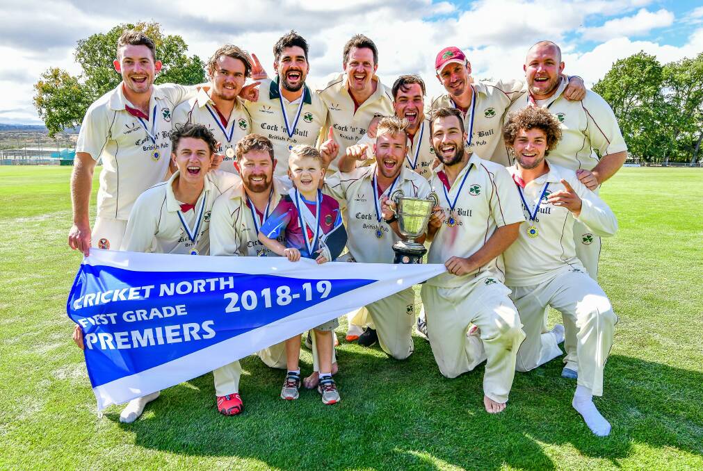Shamrock and roll: Westbury players celebrate their Cricket North title at the NTCA Ground. Picture: Scott Gelston