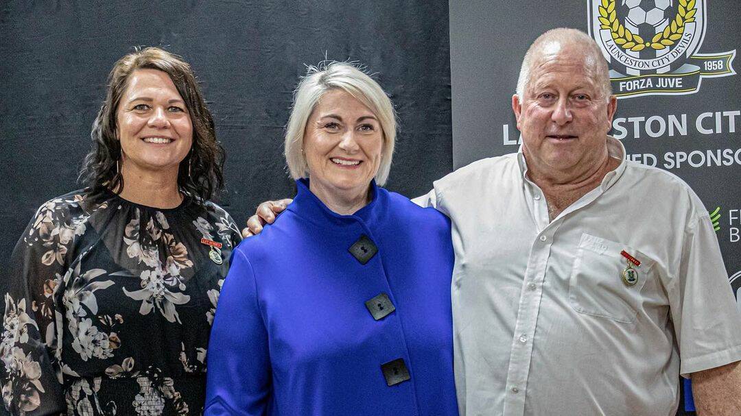 Life guards: Launceston City life members Melissa Wilcox (left) and Danny Linger join Susie Bower at the club's presentations. Picture: Instagram