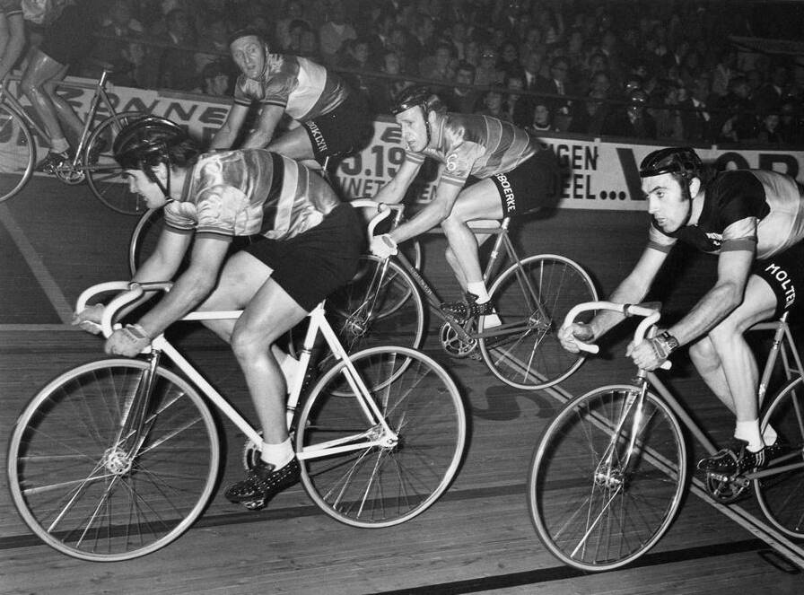 Graeme Gilmore (centre) and Eddy Merckx (right).